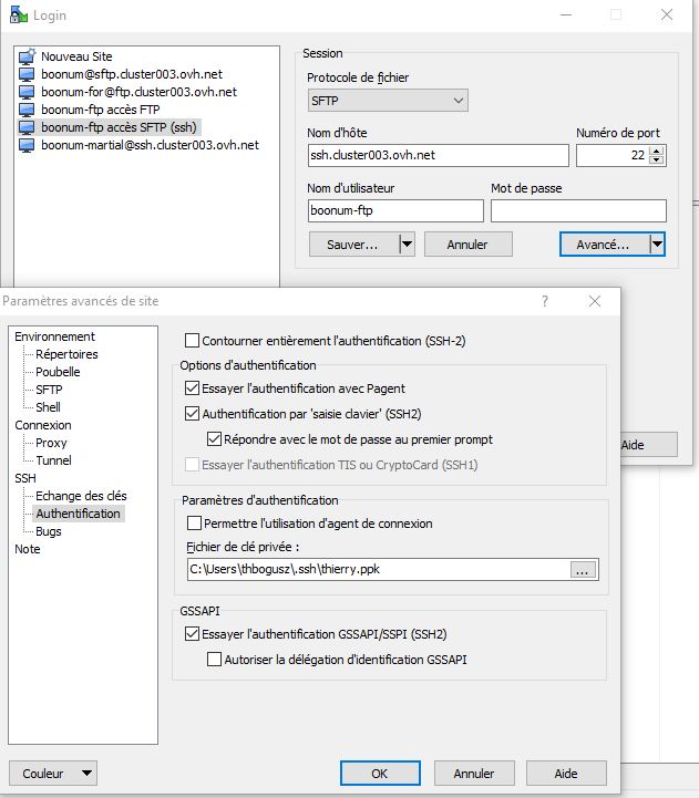 Paramétrage ssh